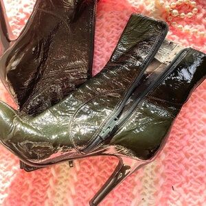 vintage green leather high heel boots